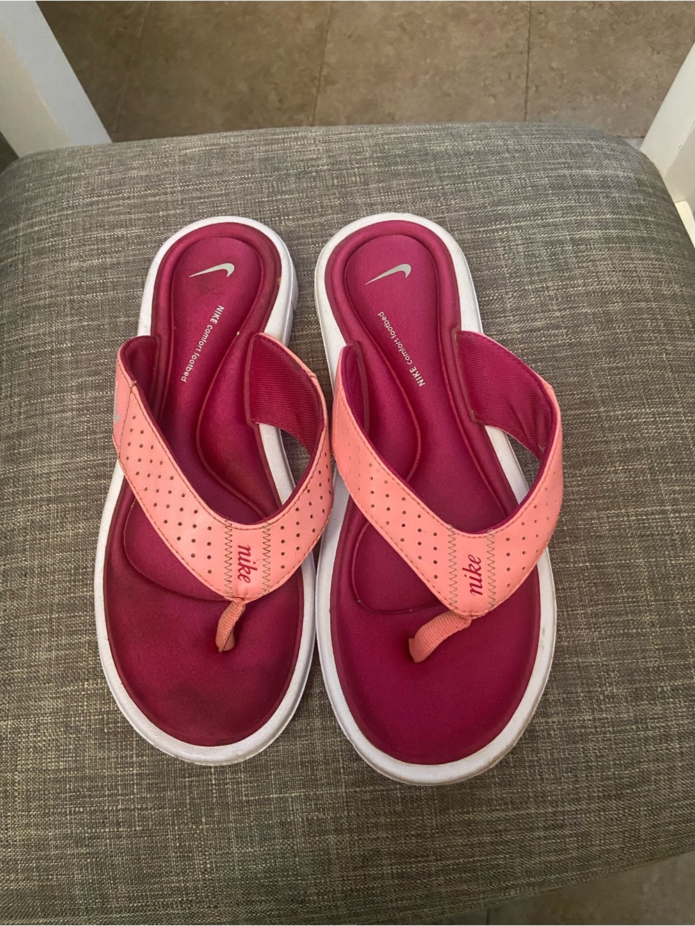 Nike Women’s Pink and Coral Comfort Thong Sandals